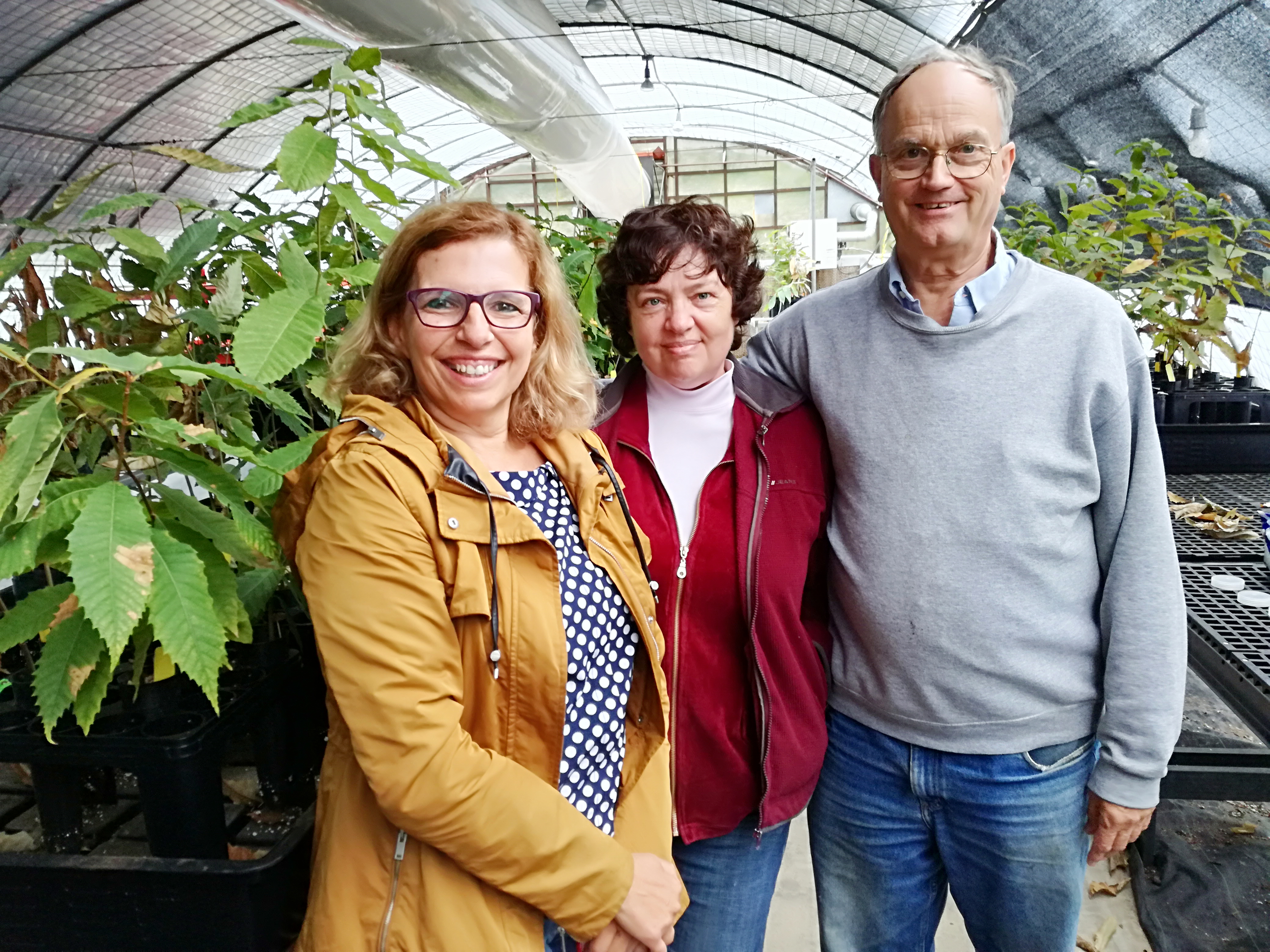 Rita Costa, Tatyana Zhebentyayeva and Paul Sisco at Bent Creek greenhouse